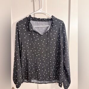 SHEIN Black Blouse with White Heart Design